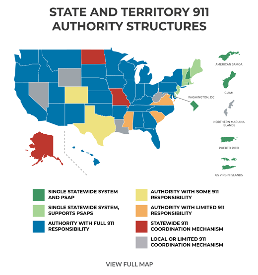 State and Territory 911 Authority Structure Map